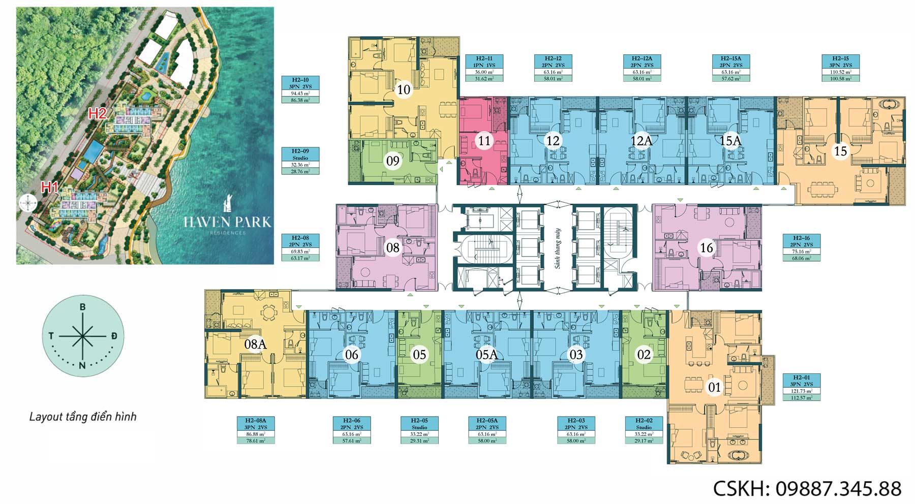 Mặt bằng điển hình chung cư Haven Park Ecopark - Tòa H1 & H2