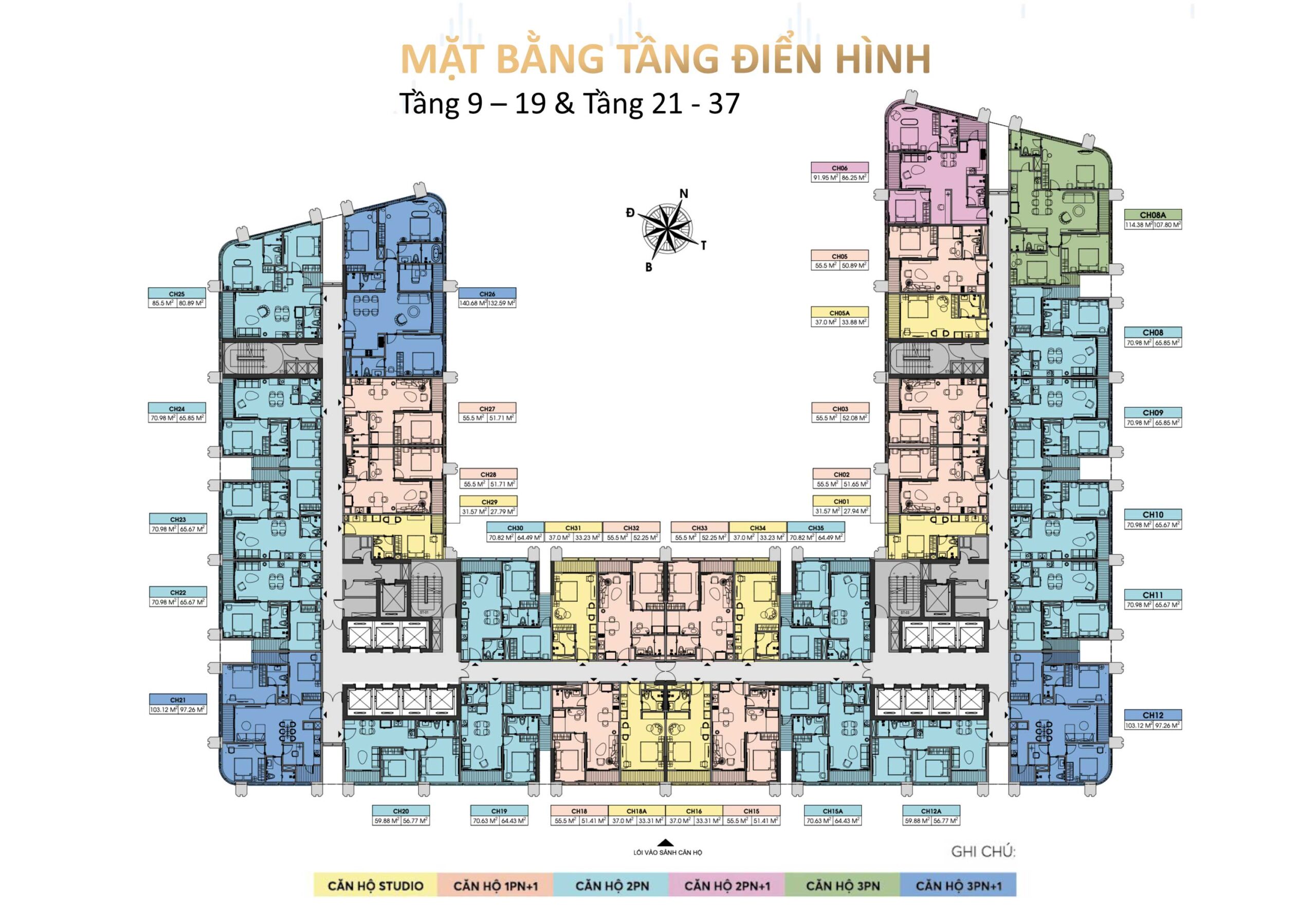 Mặt bằng tầng điền hình chung cư Diamond Crown Hải Phòng Mặt bằng tầng điền hình chung cư Diamond Crown Hải Phòng