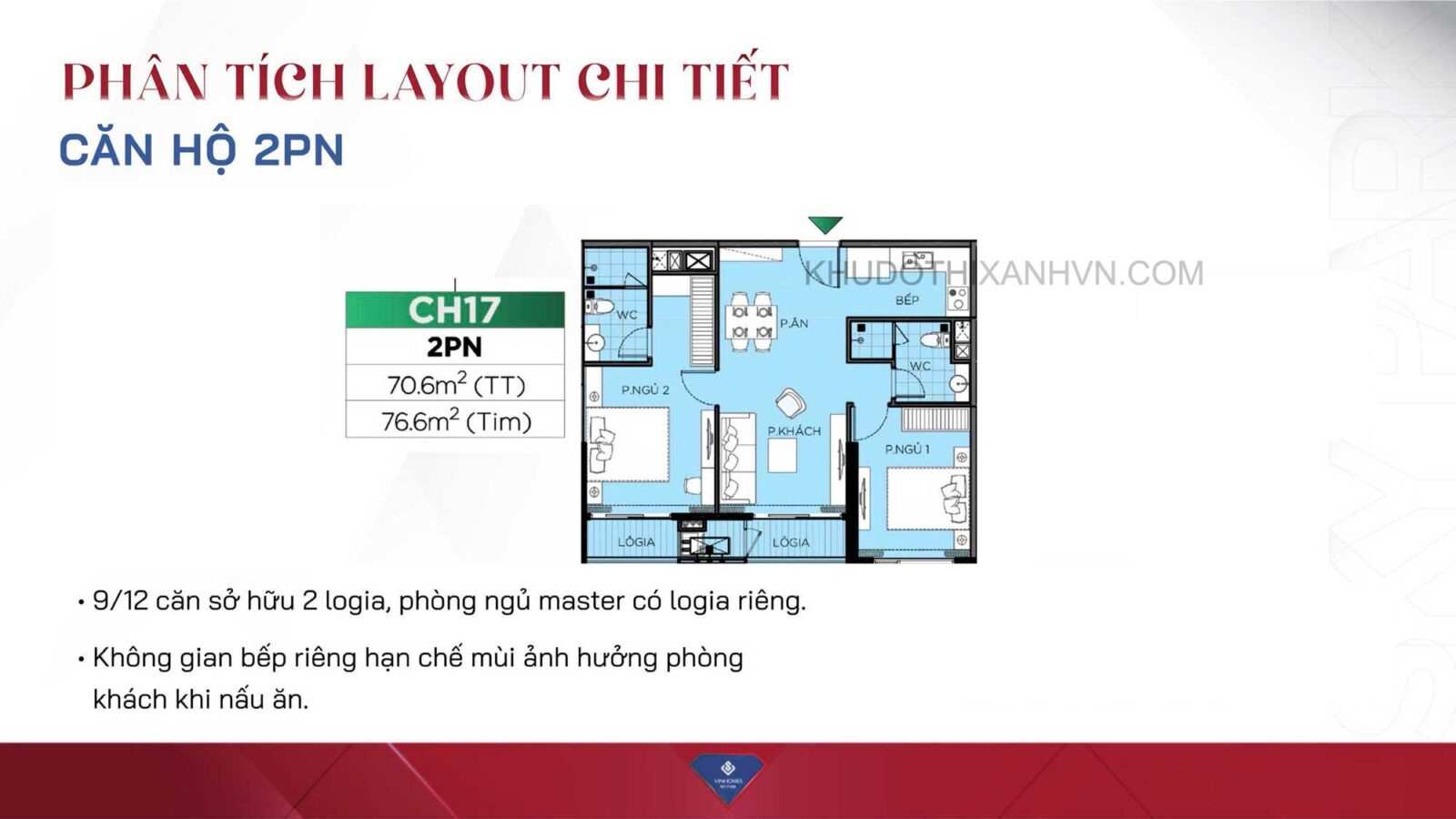 Mặt bằng căn hộ 2 phòng ngủ Vinhomes Sky Park - new